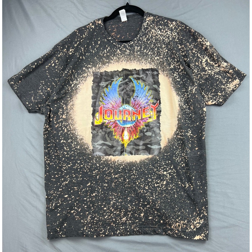 Tultex Journey Band T-Shirt Mens XXL Bleach Splatter Camo Logo Charcoal Good